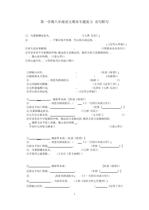 苏教版第一学期八年级语文期末专题复习 名句默写