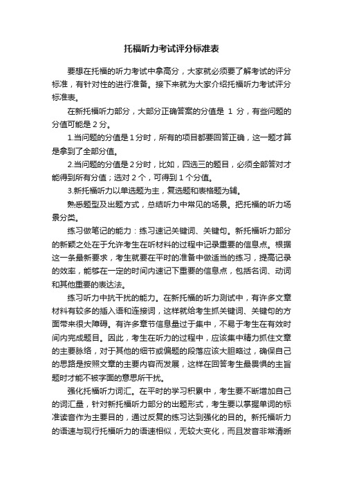 托福听力考试评分标准表