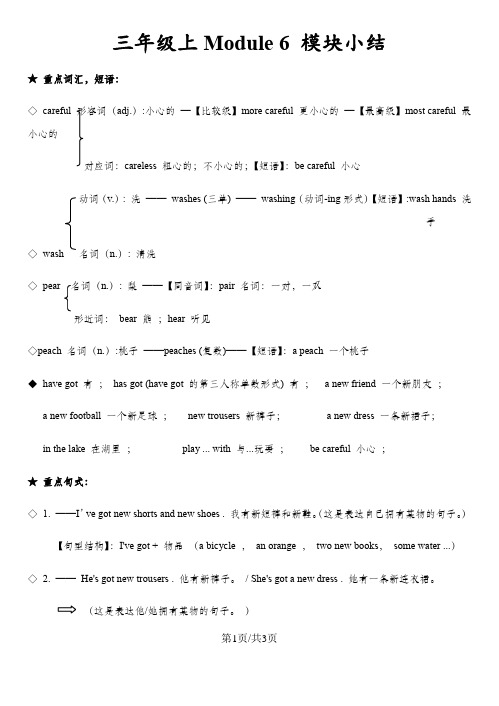 三年级上册英语知识总结  Module 6 知识小结   外研社 (一起 )