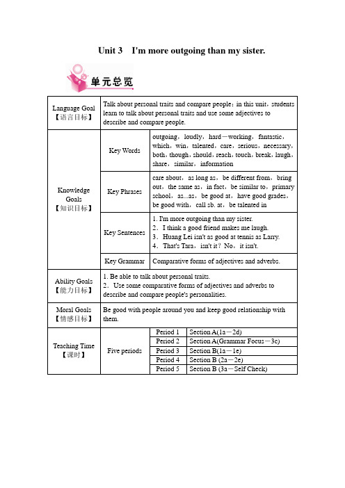 Unit 3 I am more outgoing than my sister 教案