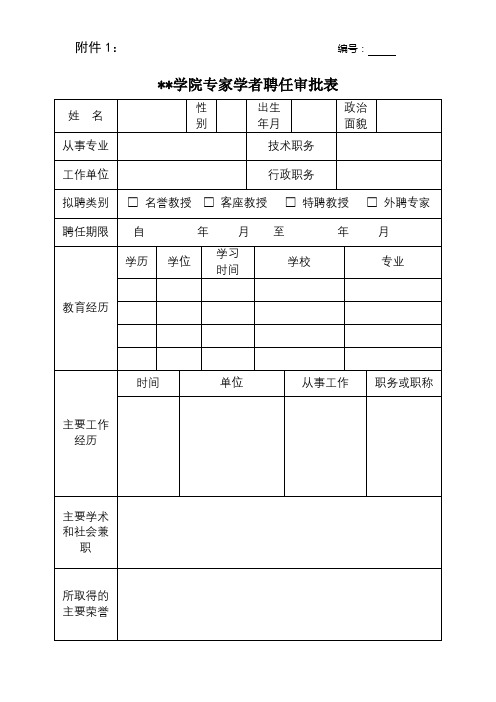 山东交通学院专家学者聘任审批表【模板】