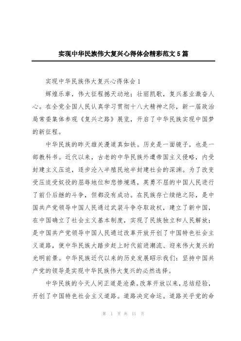 实现中华民族伟大复兴心得体会精彩范文5篇