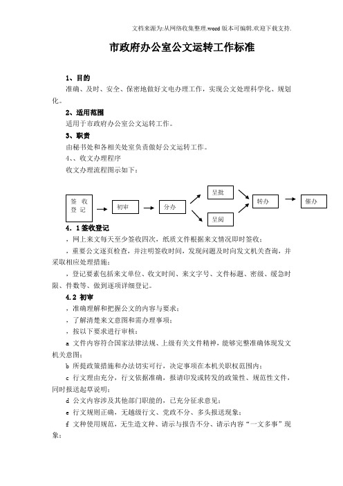 市政府办公室公文运转工作标准