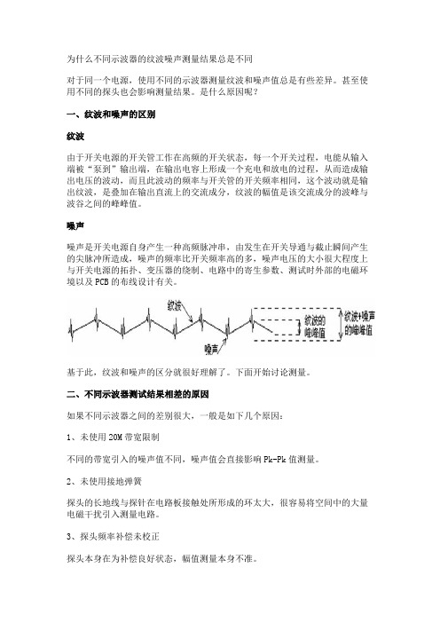 为什么不同示波器的纹波噪声测量结果总是不同