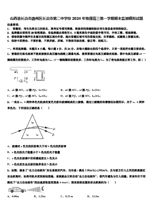 山西省长治市潞州区长治市第二中学校2024年物理高三第一学期期末监测模拟试题含解析