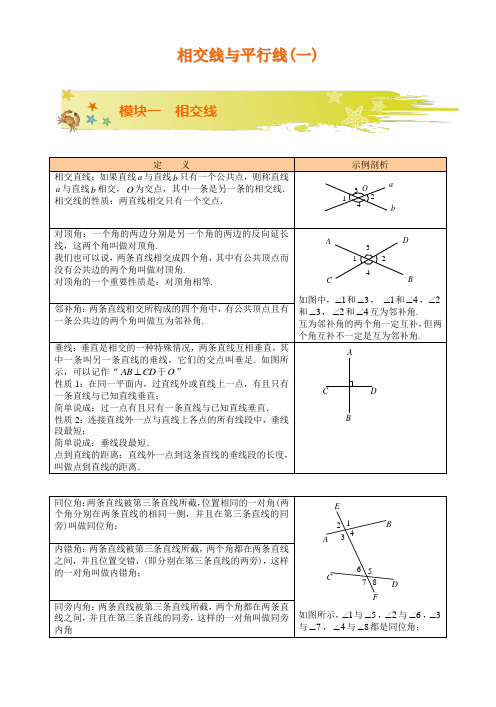 人教版七年级下册数学第五章相交线和平行线讲义(一)(含答案)