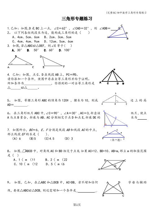 (完整版)初中数学三角形专题练习