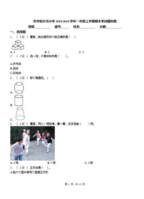 齐齐哈尔市小学2018-2019学年一年级上学期期末考试模拟题