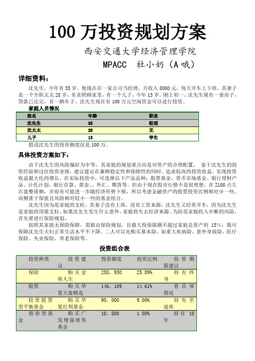 100万投资规划方案