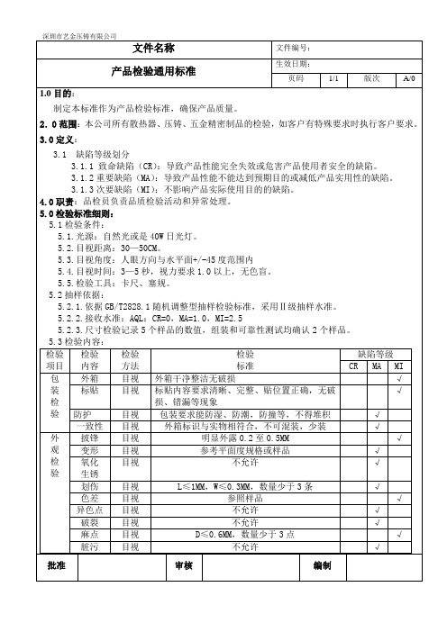 五金件检验标准