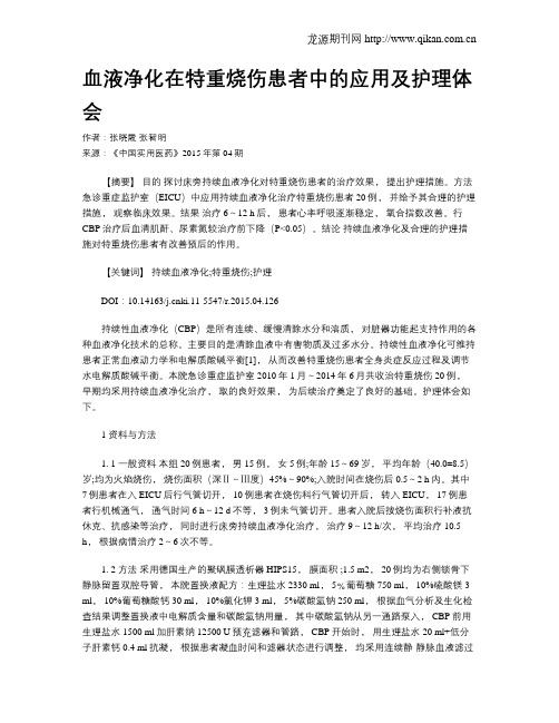 血液净化在特重烧伤患者中的应用及护理体会