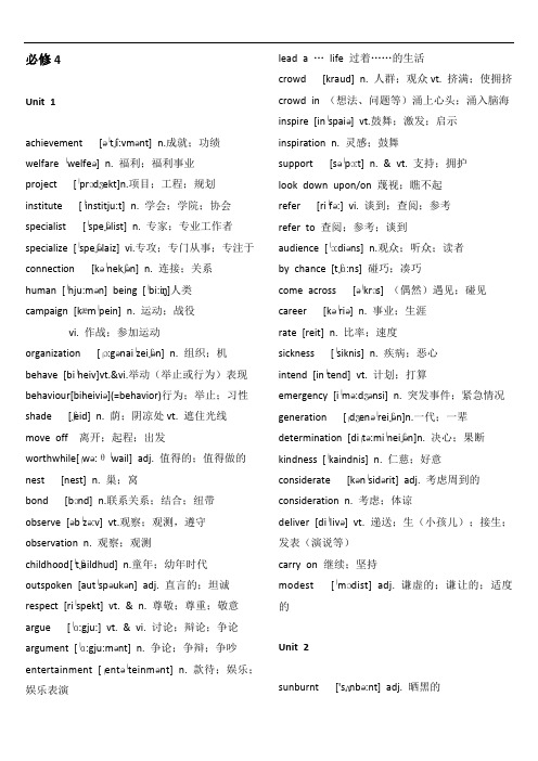 人教版高中英语-必修4-词汇表(带音标)