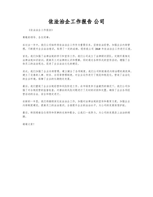 依法治企工作报告 公司