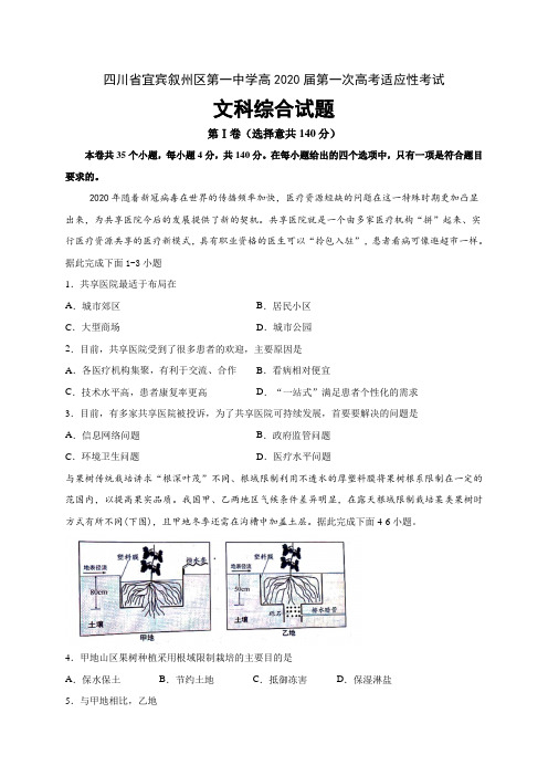 四川省宜宾市叙州区第一中学校2020届高三第一次高考适应性考试文科综合试题