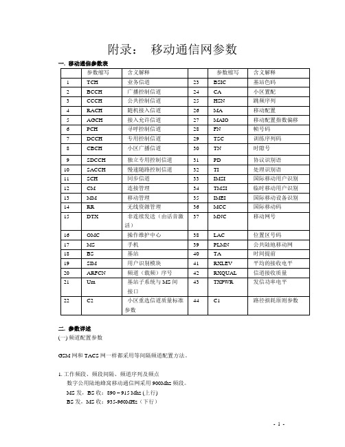 移动通信网参数说明