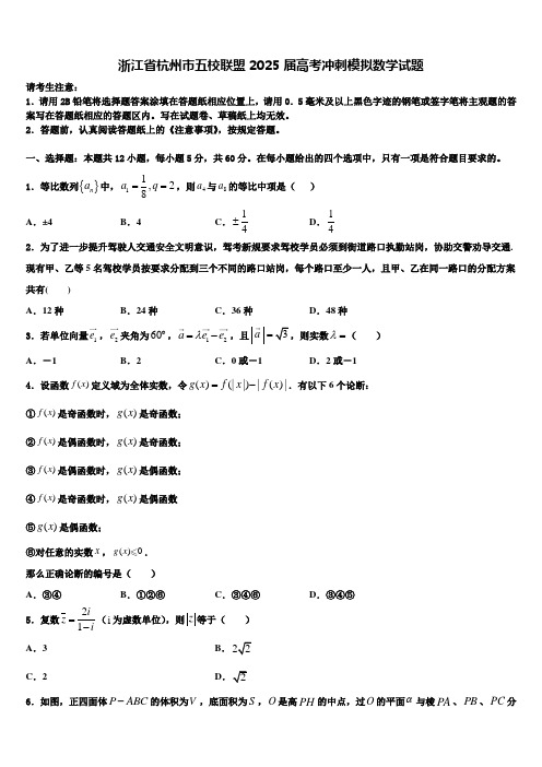 浙江省杭州市五校联盟2025届高考冲刺模拟数学试题含解析