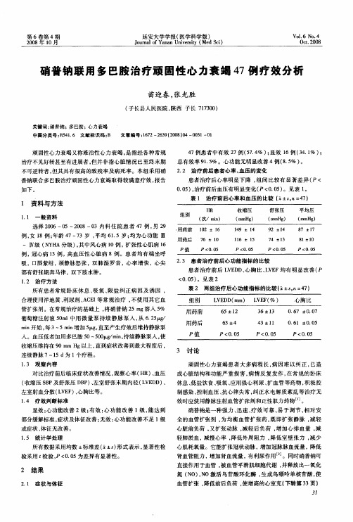 硝普钠联用多巴胺治疗顽固性心力衰竭47例疗效分析