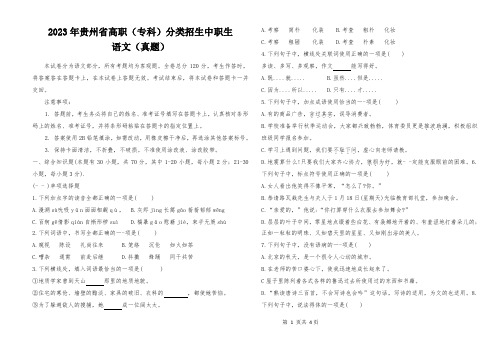 2023年贵州省分类招生考试真题(语文)