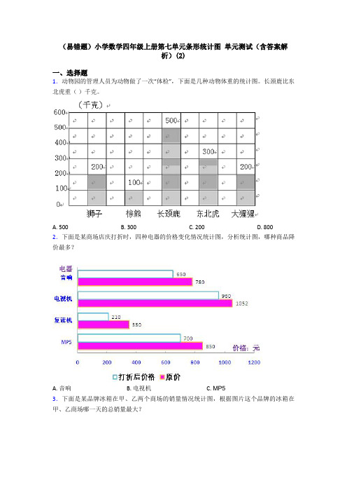 (易错题)小学数学四年级上册第七单元条形统计图 单元测试(含答案解析)(2)
