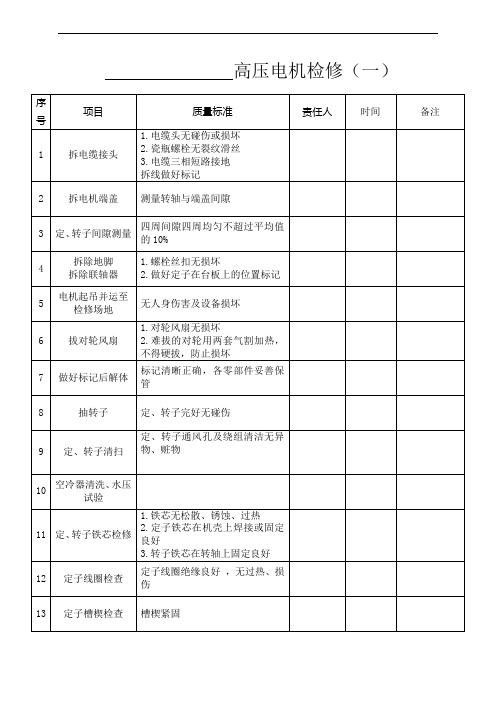 轴瓦式高压电机检修项目及标准