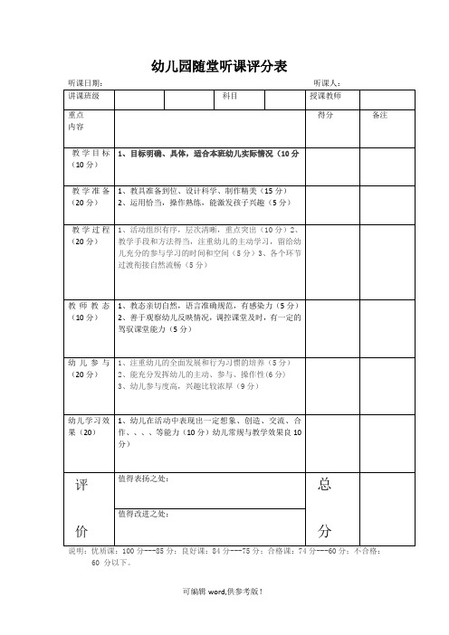 幼儿园随堂听课评分表