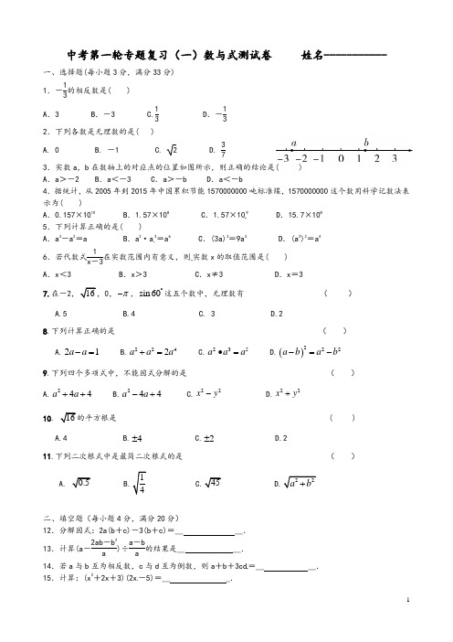 2020年中考数学总复习题：数与式专题测试卷