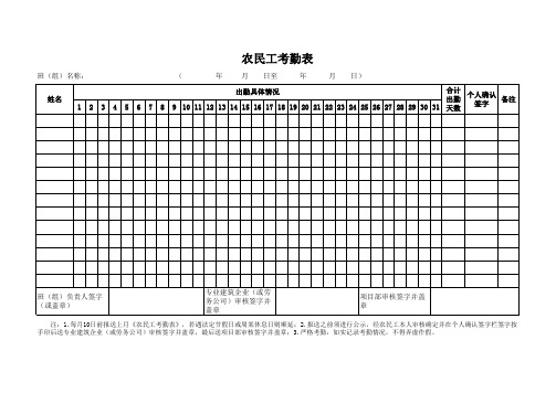 农民工考勤表考勤表