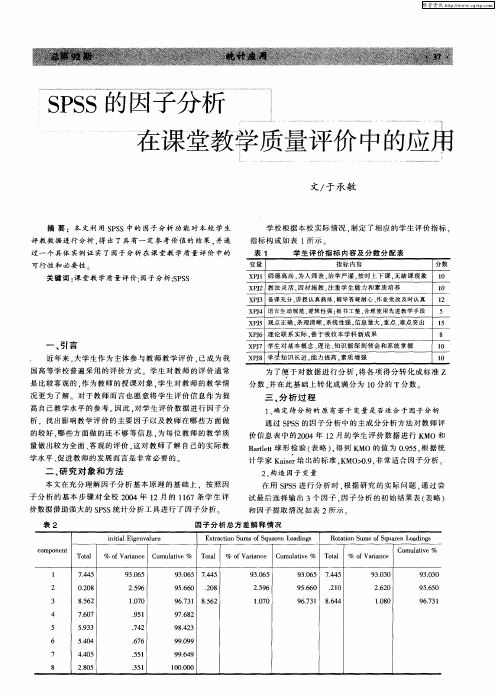 SPSS的因子分析在课堂教学质量评价中的应用