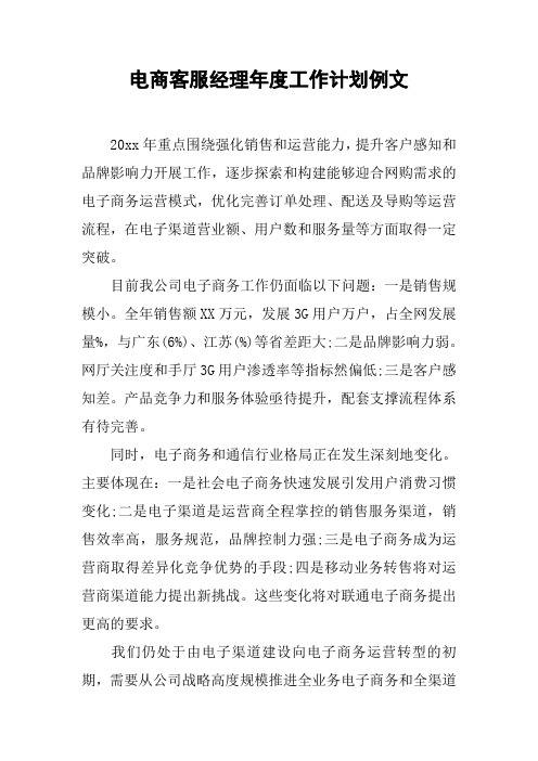 电商客服经理年度工作计划例文