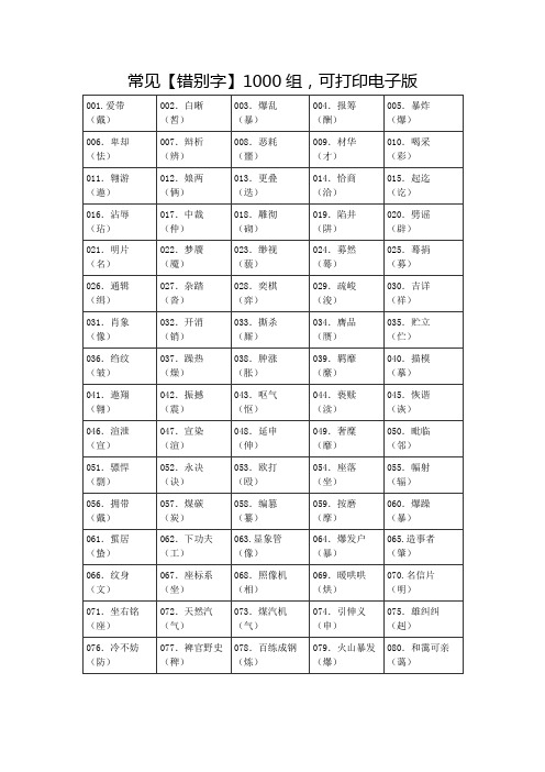 常见【错别字】1000组-可打印电子版