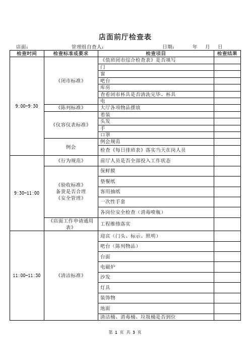 店面前厅检查表(通用版)