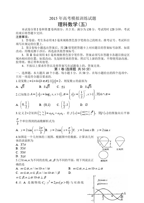 山东省潍坊市2015年高考模拟训练理科数学试题(五)含答案