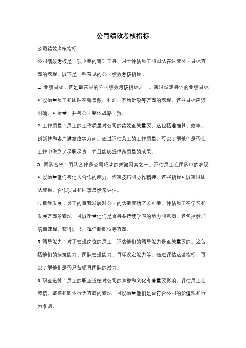 公司绩效考核指标