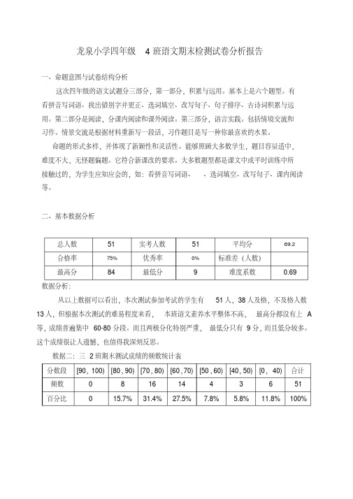 四4班语文期末试卷分析报告