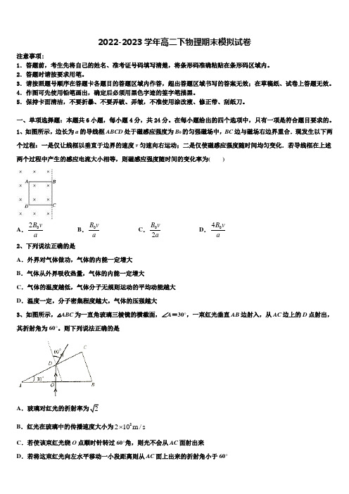 2023年安徽省池州市贵池区物理高二第二学期期末质量跟踪监视模拟试题含解析