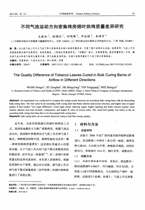 不同气流运动方向密集烤房烟叶烘烤质量差异研究
