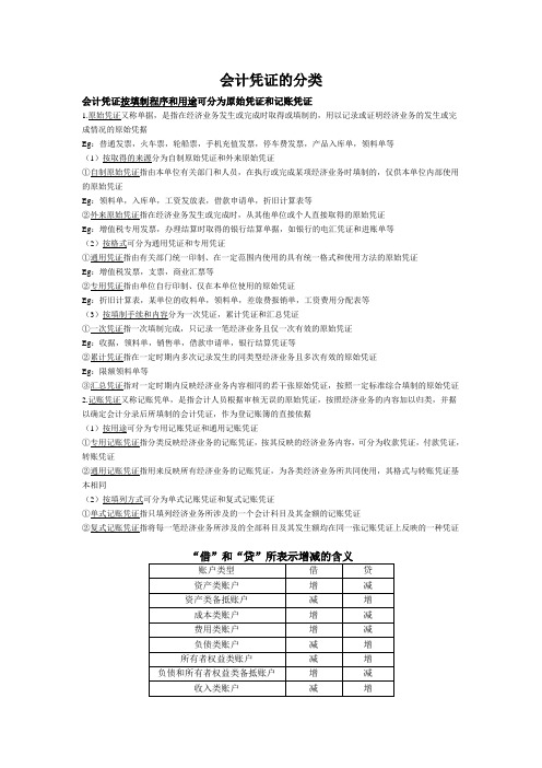 会计凭证及账簿的分类