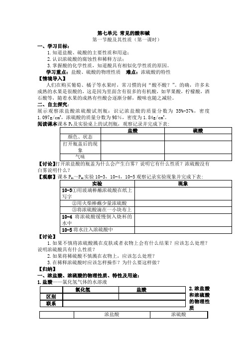 山东省泰安市岱岳区复习专题：第七单元 常见的酸和碱(无答案)