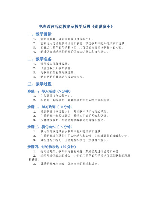 中班语言活动教案及教学反思《别说我小》