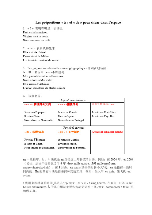 法语表示地点的介词