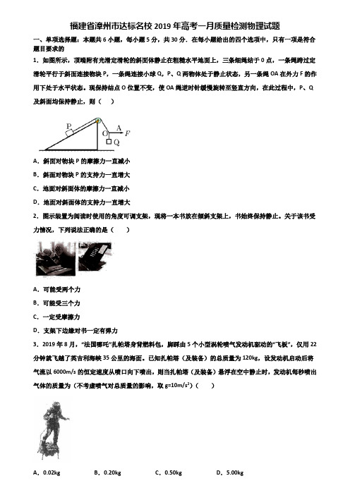 福建省漳州市达标名校2019年高考一月质量检测物理试题含解析