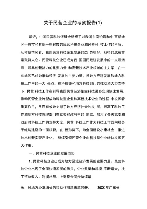 关于民营企业的考察报告(1)