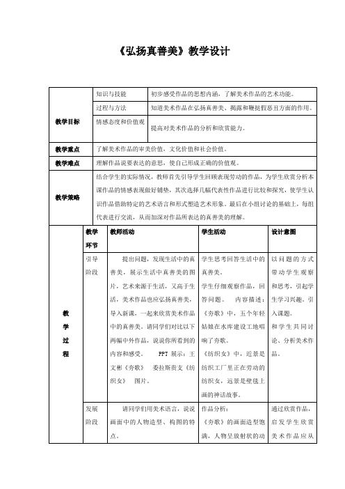 初中美术_弘扬真善美教学设计学情分析教材分析课后反思