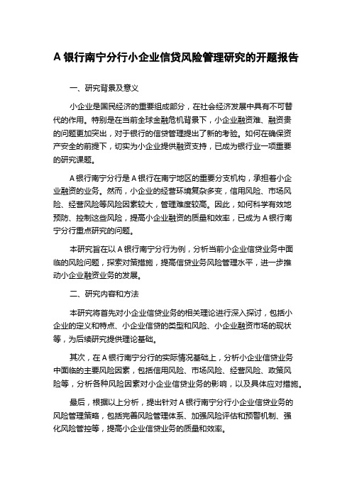 A银行南宁分行小企业信贷风险管理研究的开题报告