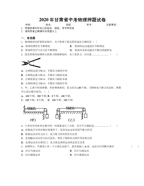 2020年甘肃省中考物理押题试卷附解析