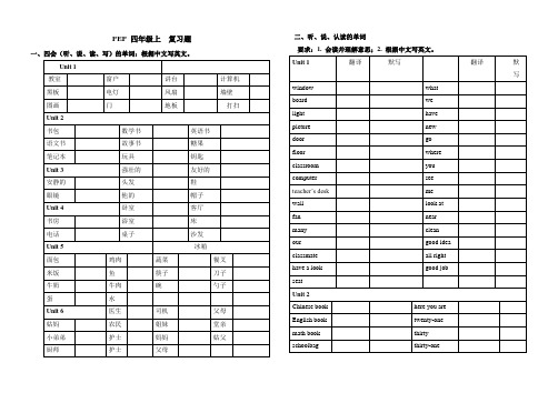 PEP_小学英语四年级上册_期末复习重点单词和句型