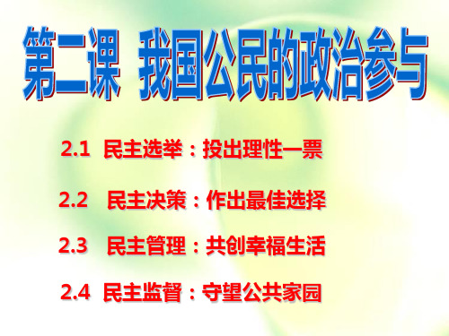 2020届政治生活一轮复习：第二课 我国公民的政治参与