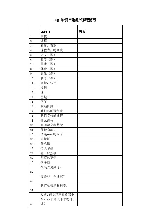 译林版小学英语四年级下册四下单词词组句型默写