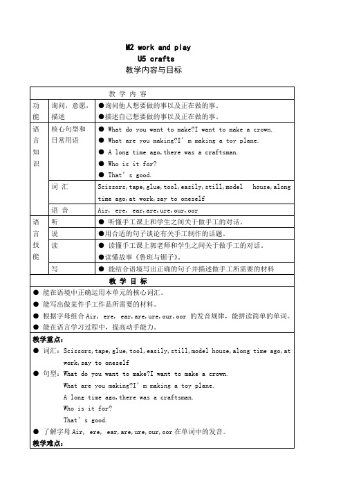 英语六年级下册unit_5《crafts》word教案