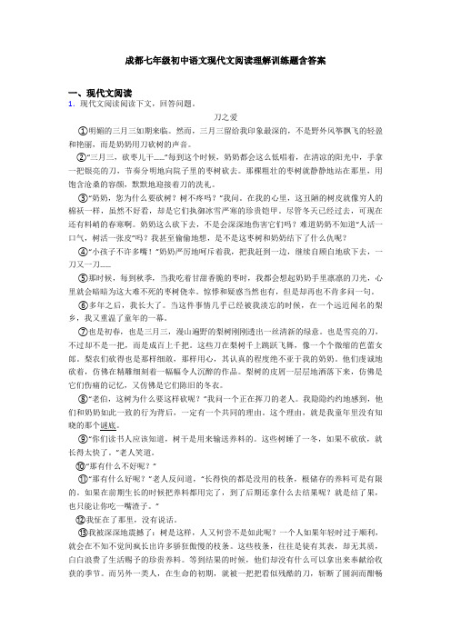 成都七年级初中语文现代文阅读理解训练题含答案